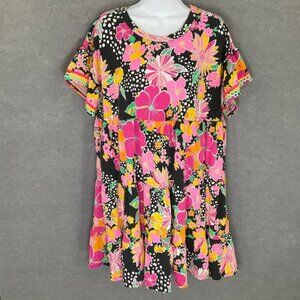 Crown & Ivy Dress Womens Sz XL Floral Print Babydoll Ruffle‎ Sleeve Tiered Dress